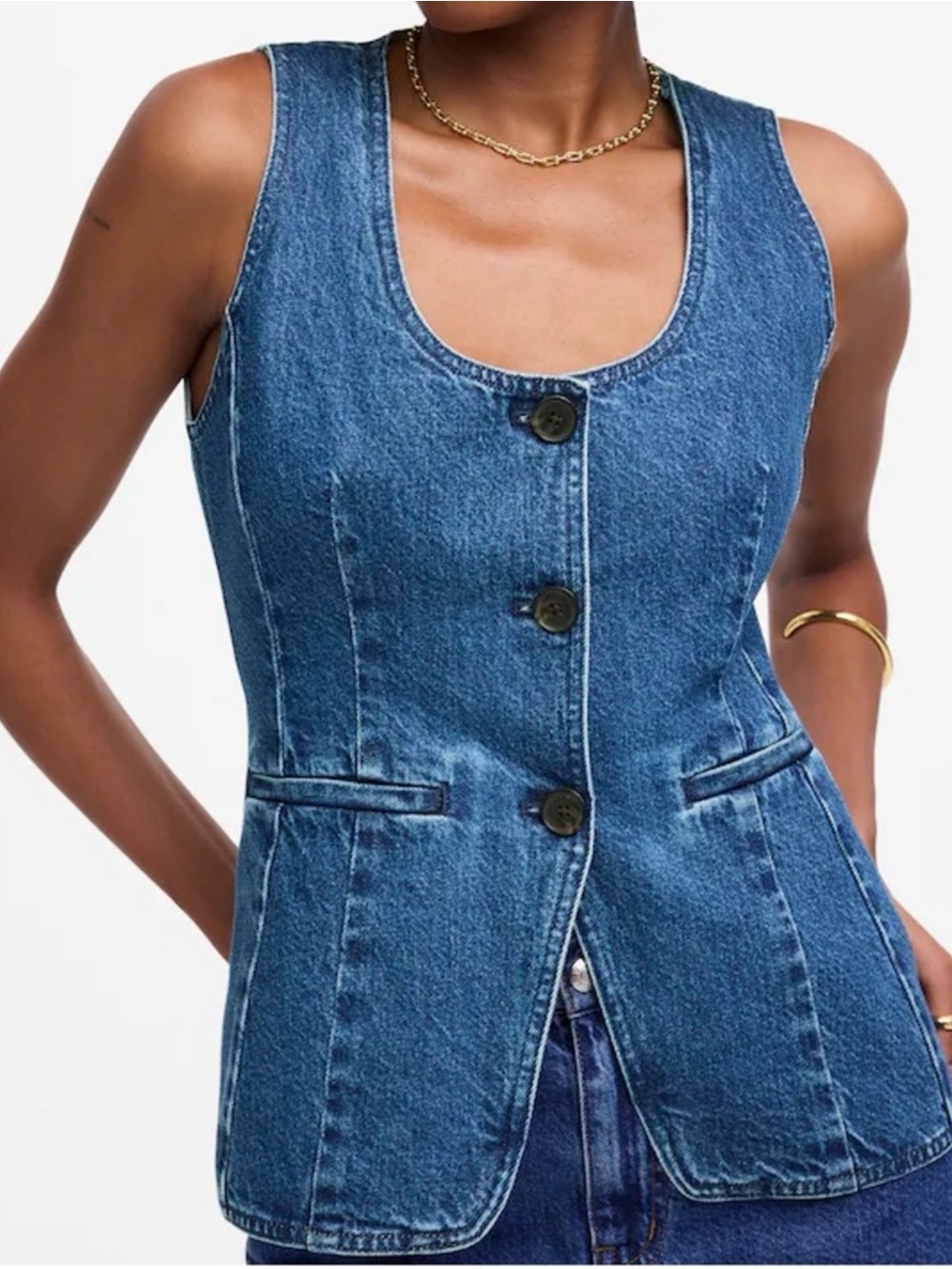 NWT Madewell Denim Scoopneck Cutaway Vest in Dowe Wash NV333